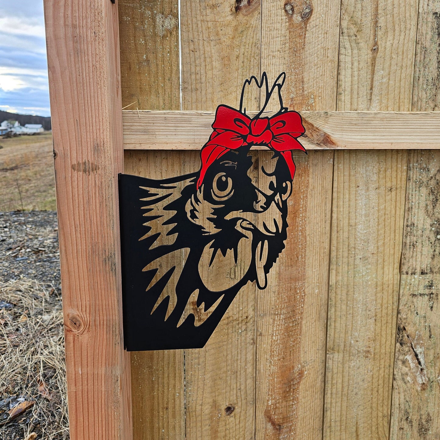 Peeking Chicken Metal Décor, Yard Art, Outdoor decoration, Outdoor Metal Sign, Yard Décor, Chicken Lover, Hen Fence Decor