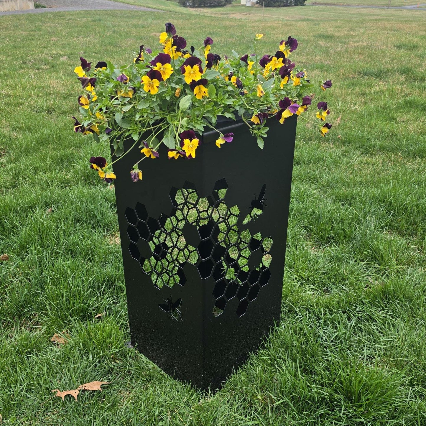 Beehive Pattern Garden Column With Hole in Lid, Tower Yard Decoration, Landscape, Flower Pot Holder - Finish Options - 27" tall x 12" wide