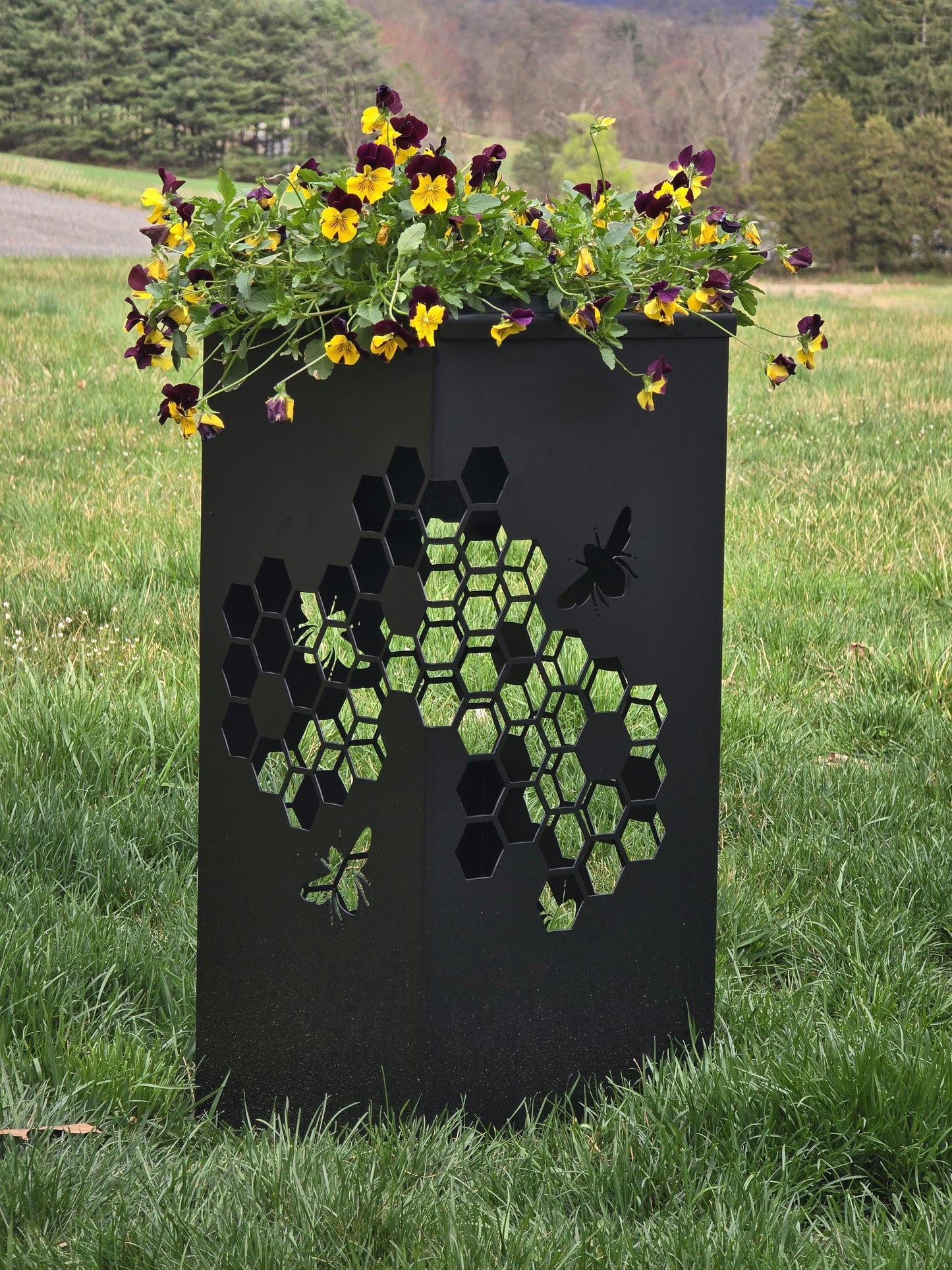 Beehive Pattern Garden Column With Hole in Lid, Tower Yard Decoration, Landscape, Flower Pot Holder - Finish Options - 27" tall x 12" wide