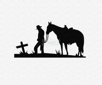 Cowboy Standing with Horse at Cross Vinyl Graphic Decal