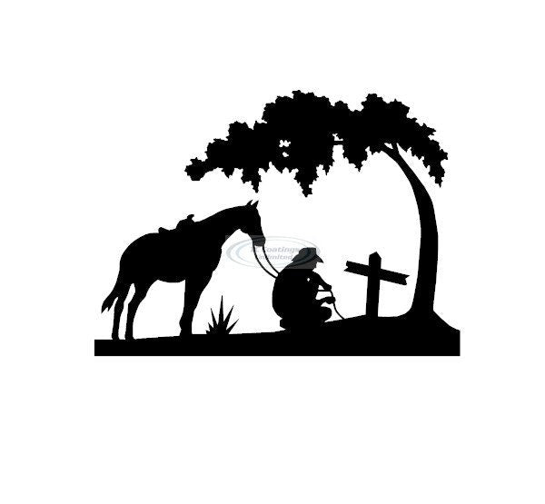Cowboy Kneeling with Horse and Tree Vinyl Graphic Decal