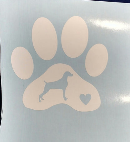 Paw Print with Weimaraner and Heart - Vinyl Graphic Decal Many color options