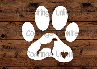 Paw Print with Weimaraner and Heart - Vinyl Graphic Decal Many color options