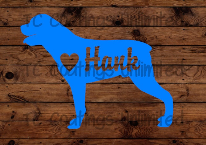 Rottweiler Vinyl Decal Silhouette with Heart and Name - Many color options