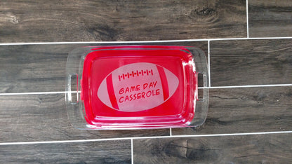 Personalized Letter with Name, Etched Pyrex Casserole Dish with Red Lid - 3 Quart or 2 Quart dish