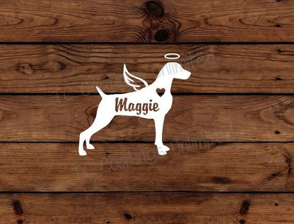 Angel Weimaraner Vinyl Decal Silhouette with Heart, Name, Wings and Halo -Many color options