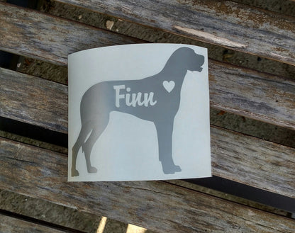 Great Dane - Silhouette with Heart and Name - Vinyl Graphic Decal / Custom Decal / Personalize with Name