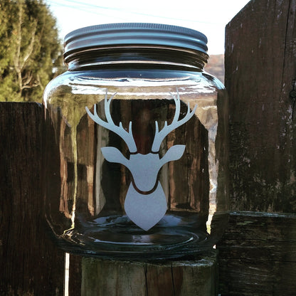Half Gallon 64 ounce Personalized Etched - Your Text or Logo - Glass Jar with Solid White Lid