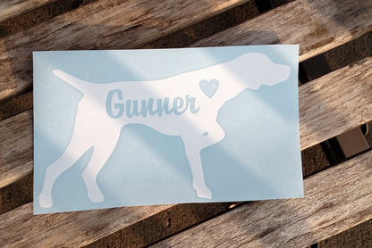German ShortHaired Pointer - Pointing Dog - Hunting Dog- Silhouette with Heart and Name - Vinyl Graphic Decal / Custom Decal / Personalized