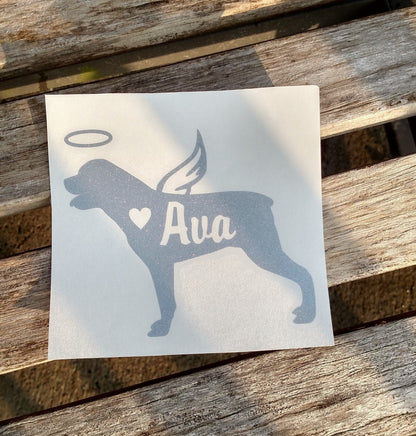 Personalized Angel Rottweiler Decal, Silhouette with Heart and Name, Many color options