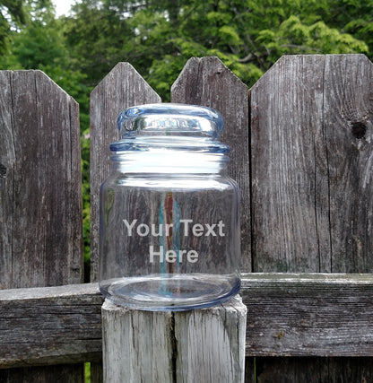 16 Ounce Candy Jar - Personalized Etched - Your Text or Logo with Glass Top Lid - Custom Jar, Unique Gift, Glass Jar, Snack Jar