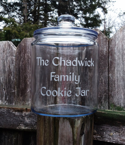 Half Gallon Glass Jar Personalized Engraved Cookie Jar -  What happens at (your name) stays at (your name)