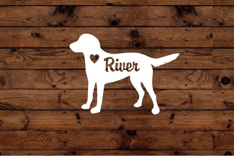 Standing Lab Vinyl Decal Silhouette with Heart and Name - Many color options