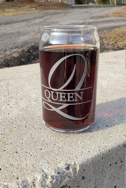Personalized Initial and Name - Engraved 16 Ounce Can Glass - Water Glass - Soda Glass