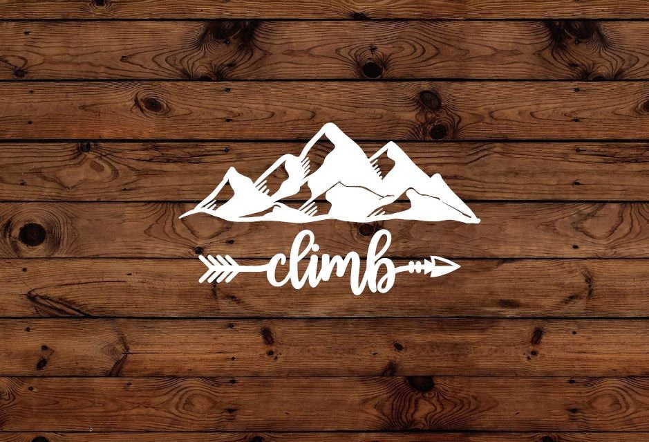 Climb Vinyl Decal - rock climbing - mountain climbing - carabiner - outdoor adventure- many color options