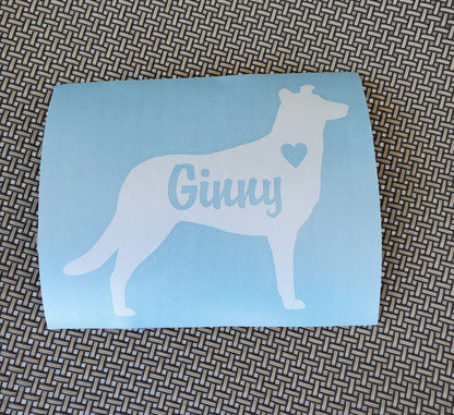 Smooth Collie - Silhouette with Heart and Name - Vinyl Graphic Decal / Custom Decal / Personalize with Name
