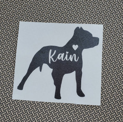 Pit Bull Vinyl Decal - American Pit Bull Terrier - Silhouette with Heart and Name - Many color options