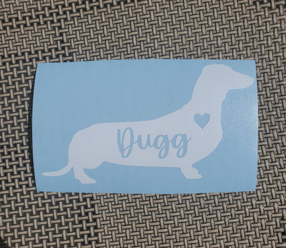 Dachshund - Silhouette with Heart and Name - Vinyl Graphic Decal Many color options