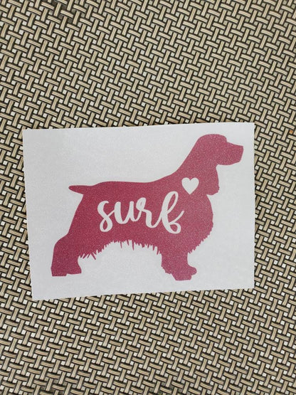 English Springer Spaniel Vinyl Decal - Silhouette with Heart and Name - Many color options