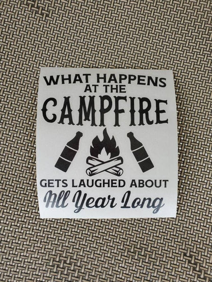 RV Camping Bucket decal / What happens at the campsite - Vinyl Decal Many color and size options