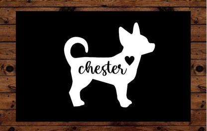 Chihuahua Vinyl Decal - Silhouette with Heart and Name - Many color options