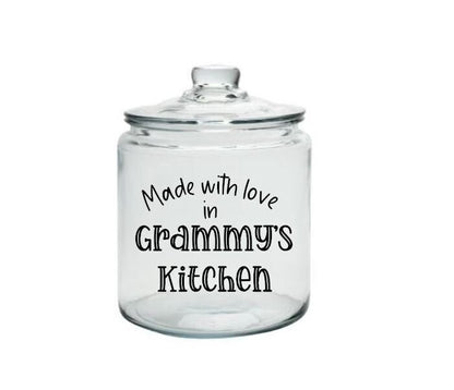 Personalized Half Gallon Glass Jar - Cookie Jar with Vinyl Decal -  Housewarming gift, Holiday Gift, Grandparent Cookie Jar, Made with love