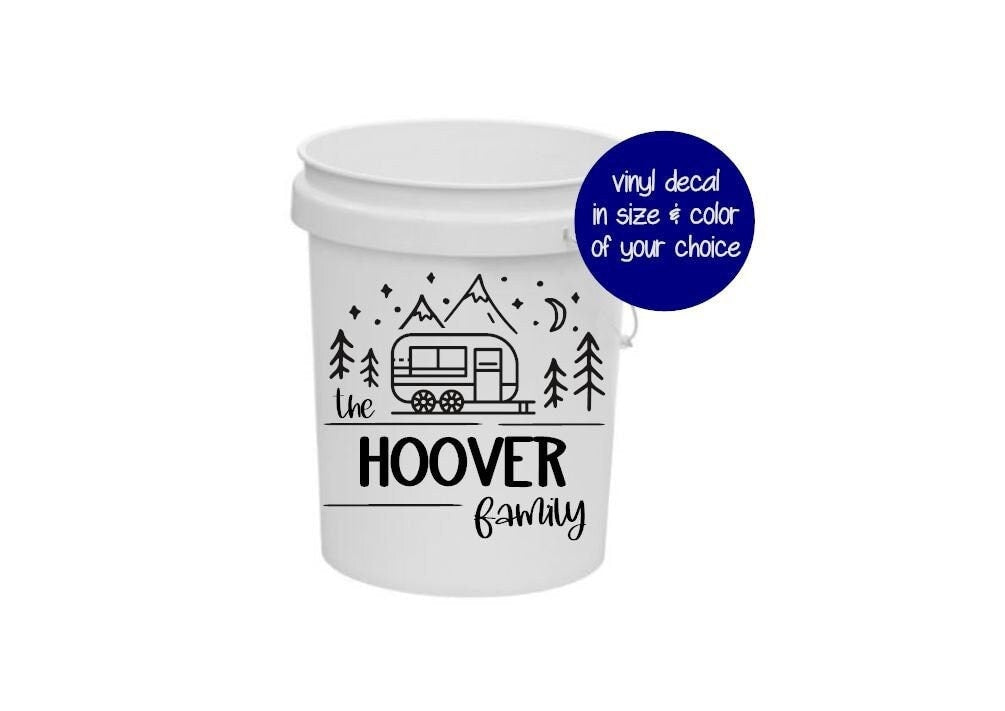 RV Camping Bucket decal / Family Name Camping Scene - Vinyl Decal Many color and size options