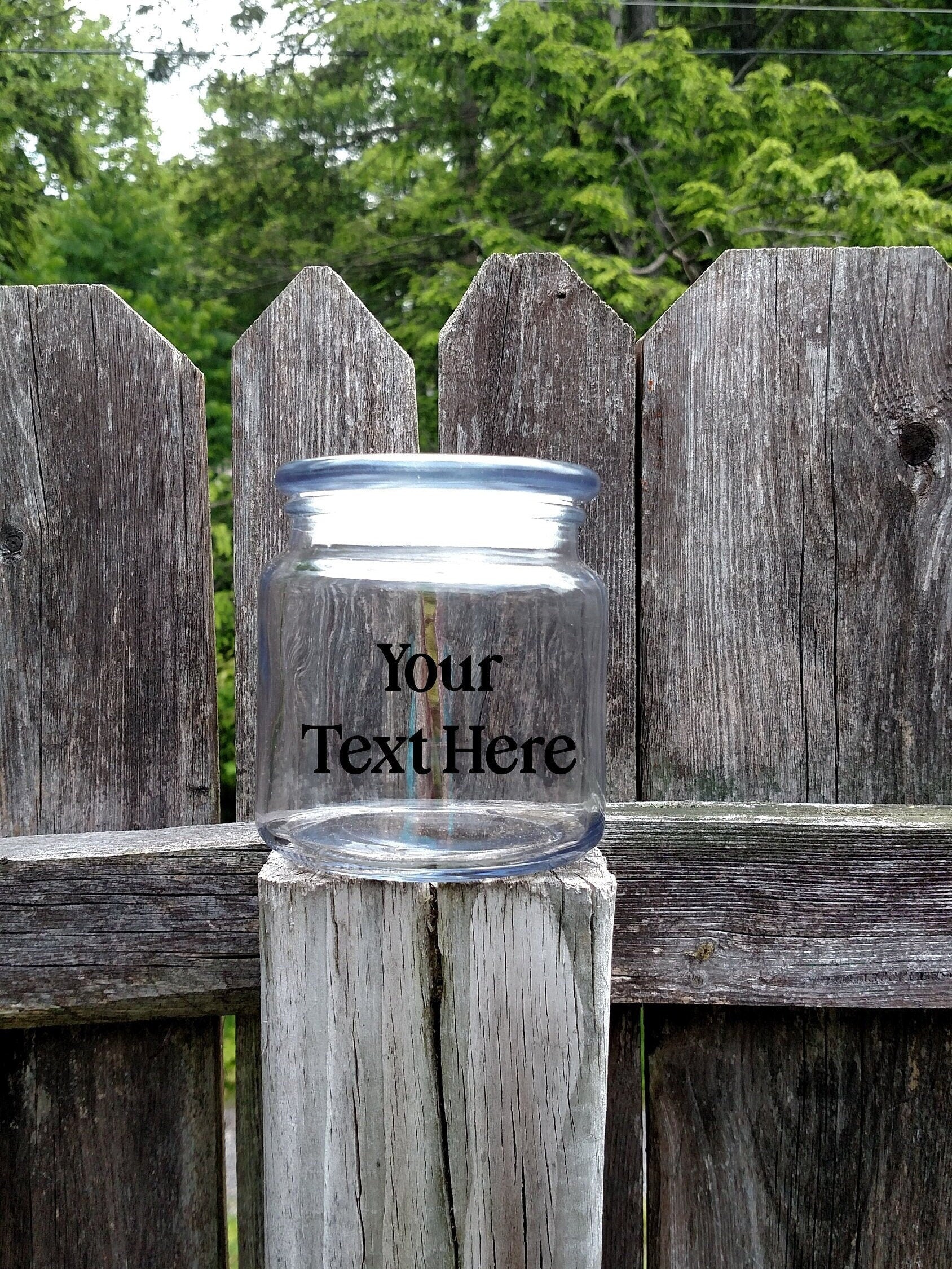 Candy Jar - Personalized with Vinyl - Your Text - Glass Top Lid - 16 Ounce Jar, Custom Jar, Unique Gift, Glass Jar, Snack Jar