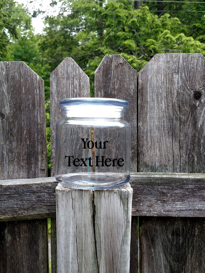 Candy Jar - Personalized with Vinyl - Your Text - Glass Top Lid - 16 Ounce Jar, Custom Jar, Unique Gift, Glass Jar, Snack Jar