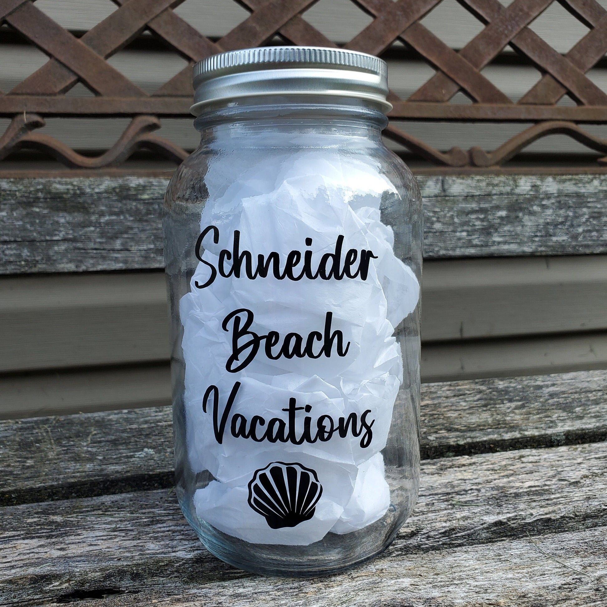 Quart (32 oz) Mason Jar with Solid Lid, Personalized with Vinyl Decal, Holiday Gift, Candy Jar, Pickle Jar, Savings Fund, Adventure Fund