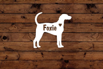 Foxhound Vinyl Decal - Silhouette with Heart and Name - Many color options