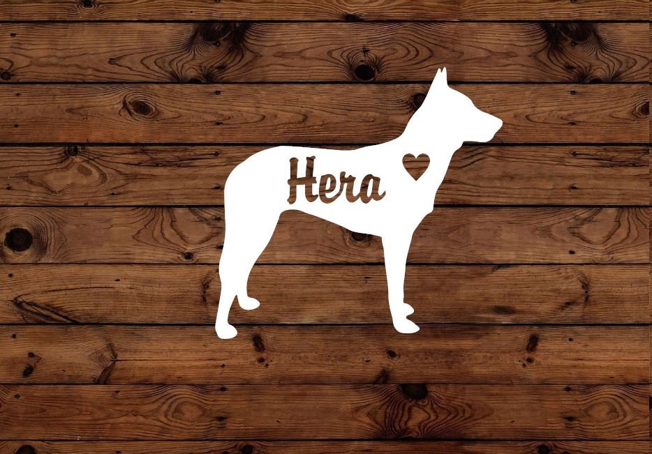 Belgian Malinois Vinyl Decal - Silhouette with Heart and Name - Many color options