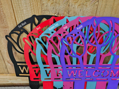 Metal Yard Art Décor Tulip Welcome Sign, Many Color Options, Garden Stake, Yard Stake