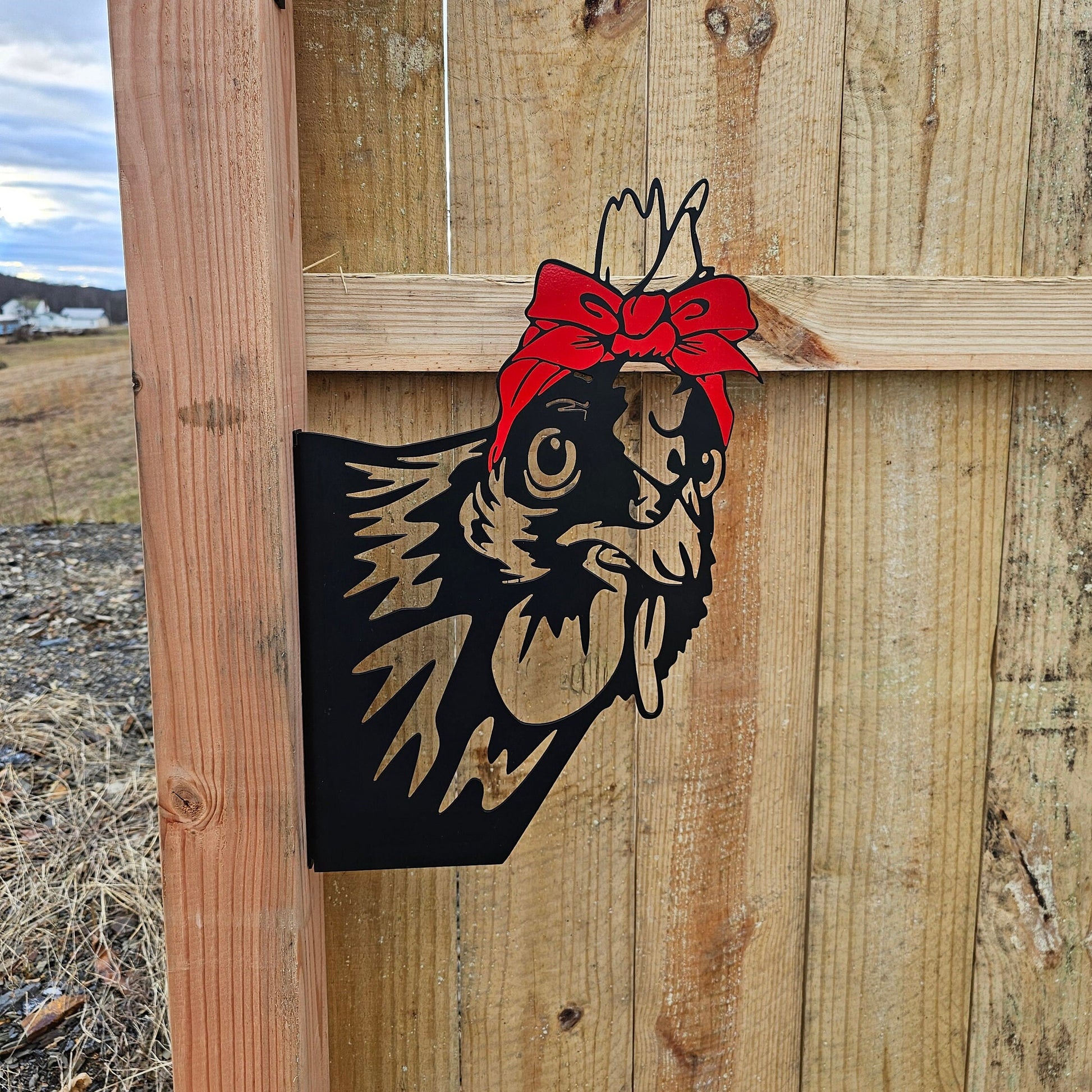 Peeking Chicken Metal Décor, Yard Art, Outdoor decoration, Outdoor Metal Sign, Yard Décor, Chicken Lover, Hen Fence Decor