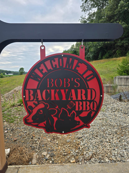 Personalized Backyard BBQ 2 layer Metal Sign, Powder Coated, Outdoor Sign, Gift Idea