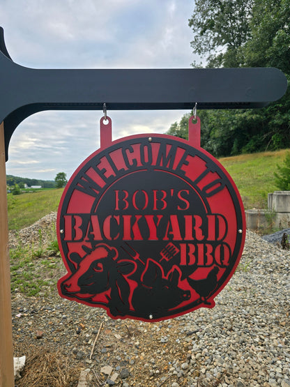 Personalized Backyard BBQ 2 layer Metal Sign, Powder Coated, Outdoor Sign, Gift Idea