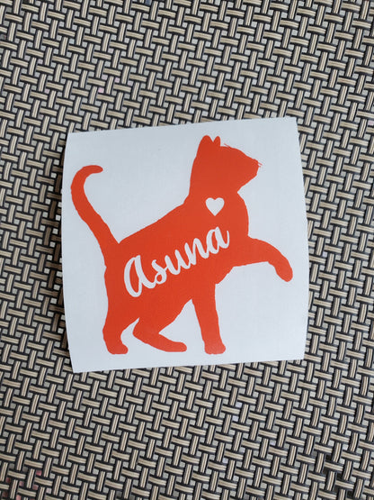 Cat Vinyl Decal Silhouette with Heart and Name, Personalized, Cat Lover, Cat Mom, Cat Dad, Playful Cat, Kitten