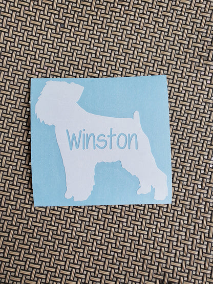 Brussels Griffon Vinyl Decal Silhouette with Heart and Name - Many color options