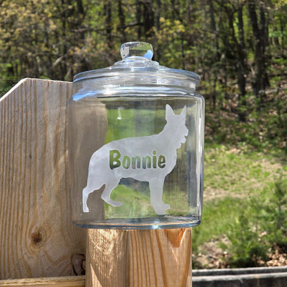Personalized German Shepherd Half Gallon Treat Jar - Etched Glass or Vinyl Decal  - Pet Treat Jar, Dog Treat Jar, Pet Lover Gift