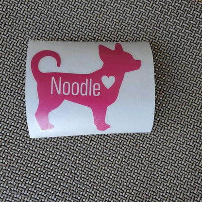 Chihuahua Vinyl Decal - Silhouette with Heart and Name - Many color options