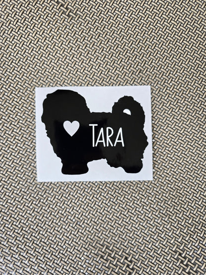 Cavachon Vinyl Decal - Silhouette with Heart and Name - Many color options