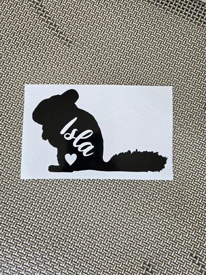 Chinchilla - Silhouette with Heart and Name - Vinyl Graphic Decal Many color options
