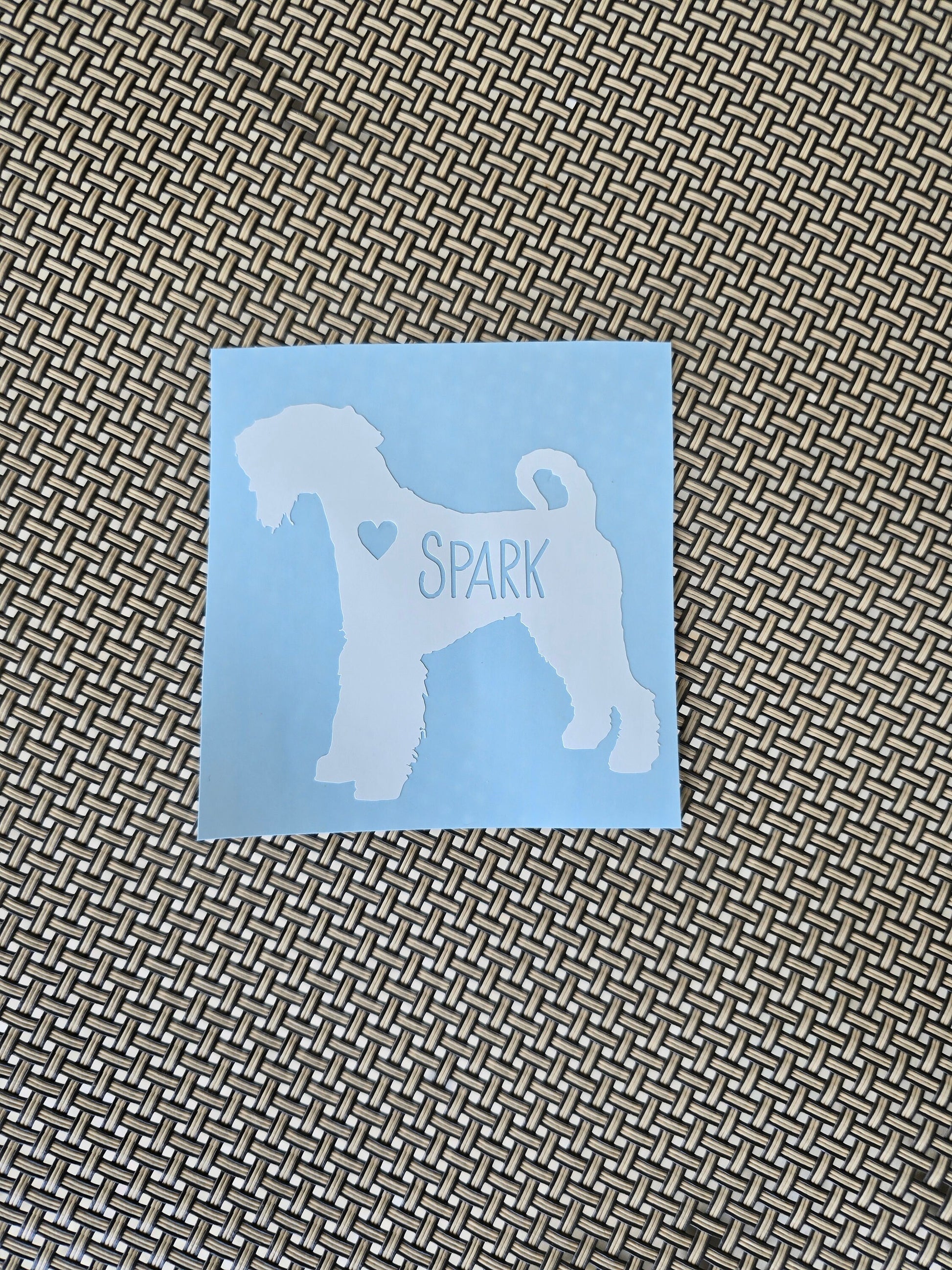 Custom Airedale Terrier Vinyl Decal - Silhouette with Heart and Name - Many color options