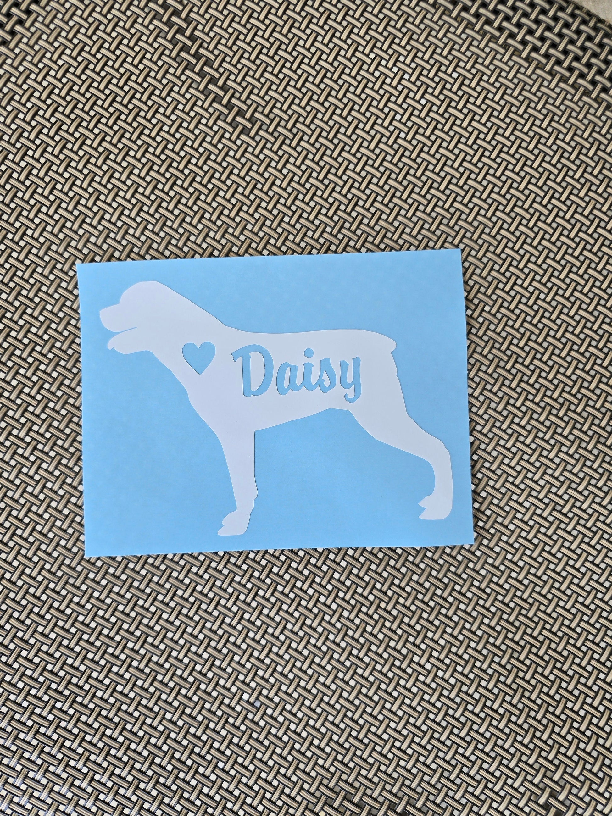 Rottweiler Vinyl Decal Silhouette with Heart and Name - Many color options