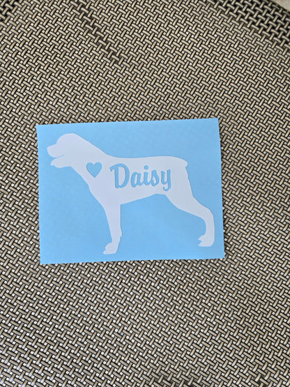 Rottweiler Vinyl Decal Silhouette with Heart and Name - Many color options