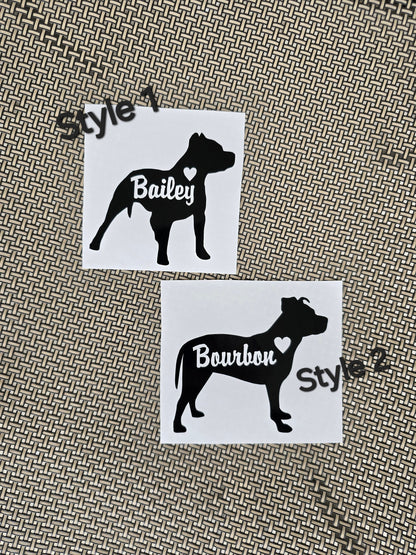 Pit Bull Vinyl Decal - American Pit Bull Terrier - Silhouette with Heart and Name - Many color options