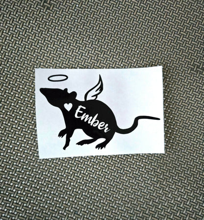 Angel Rat Vinyl Decal - Silhouette with Heart, Name, Wings and Halo - Many color options