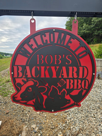 Personalized Backyard BBQ 2 layer Metal Sign, Powder Coated, Outdoor Sign, Gift Idea