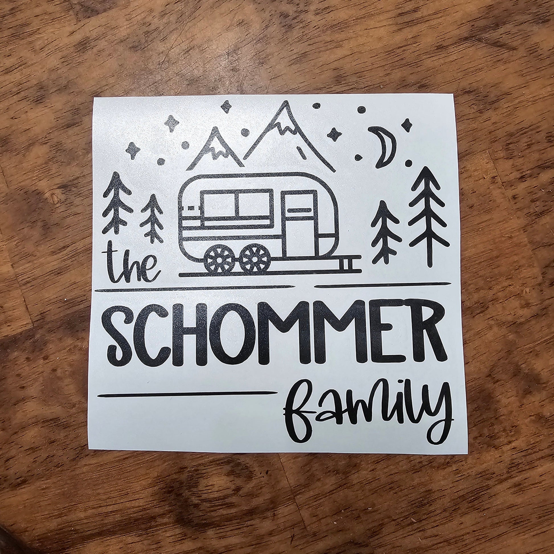 RV Camping Bucket decal / Family Name Camping Scene - Vinyl Decal Many color and size options