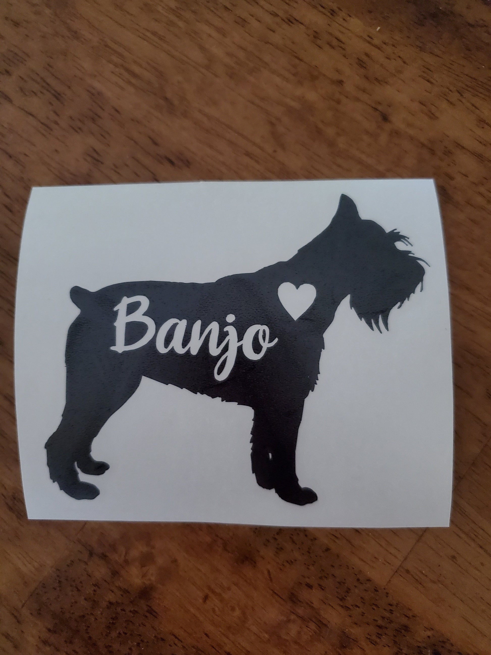 Schnauzer Vinyl Decal - Silhouette with Heart and Name - Custom Decal / Personalize with Name